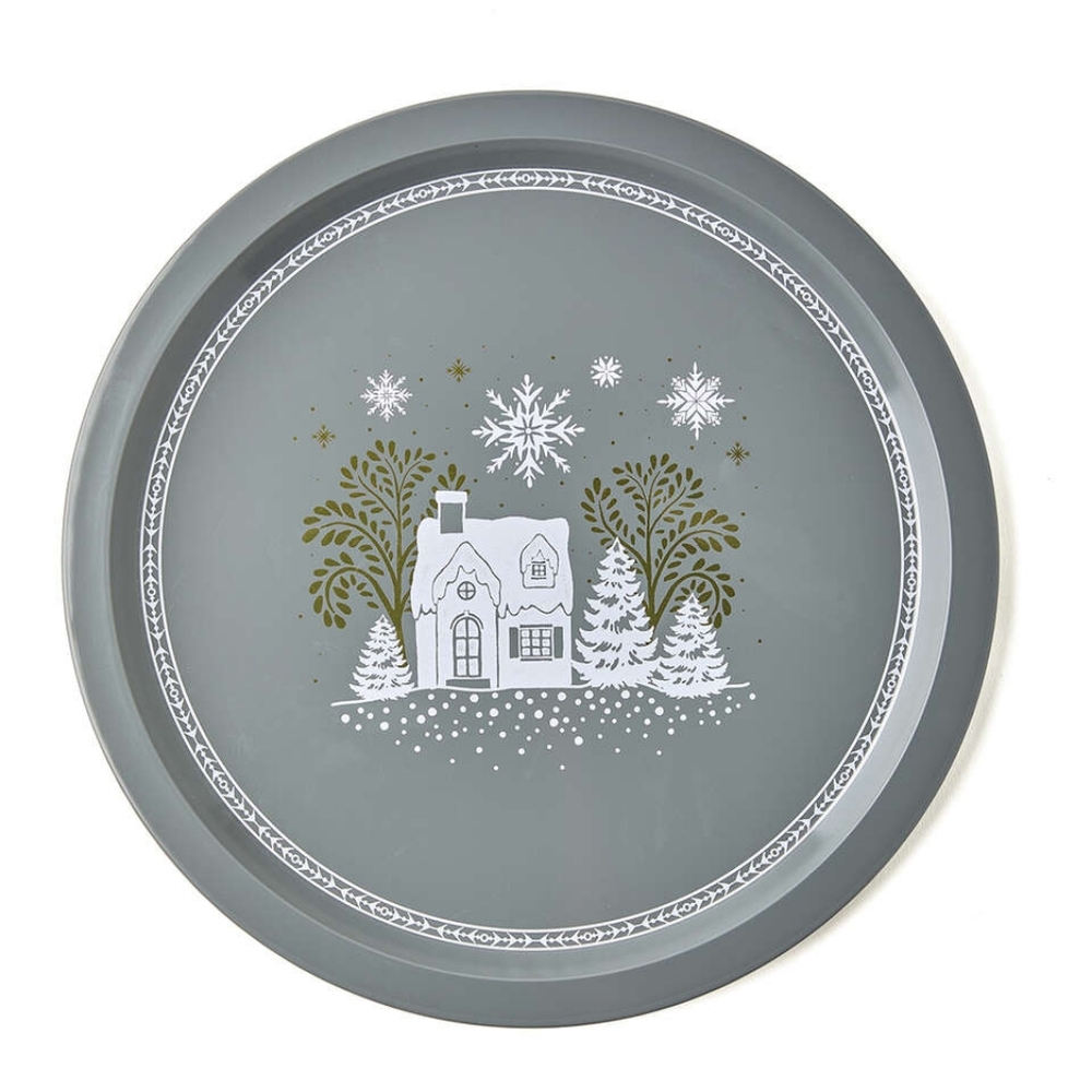 13" Christmas Gray Winter Houses Cookie Tray by Place & Time (4 trays)
